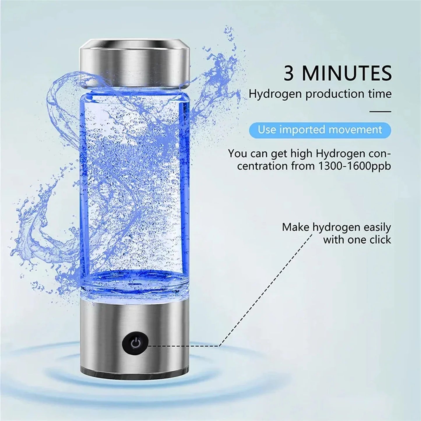 Qiumi Premium Hydrogen Water Bottle with Platinum-Titanium Electrolysis & Hydrogen-Oxygen Separation Proton Membrane | High H₂