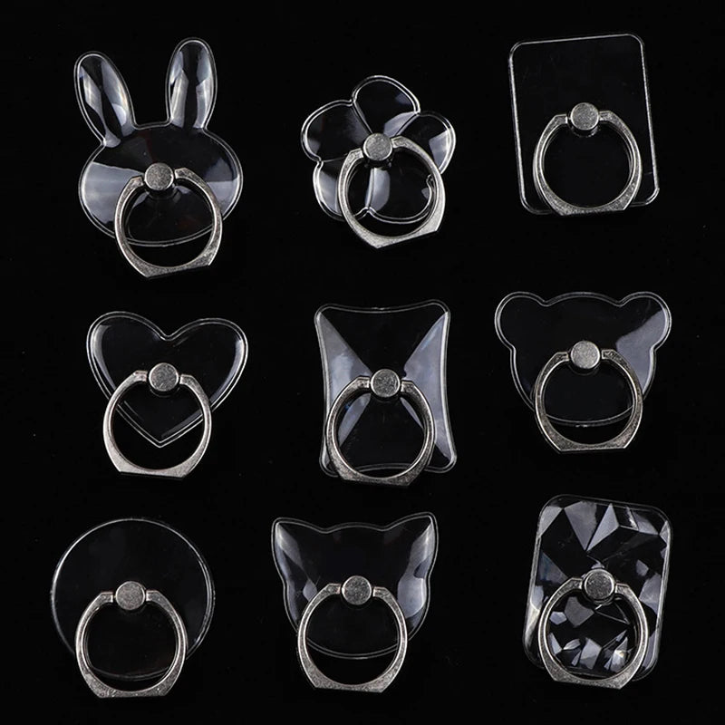 2pcs 1pcs Finger Ring Mobile Phone Smartphone Stand Holder Round Phone Ring Transparent Heart holder Star Socket Car Mount Stand