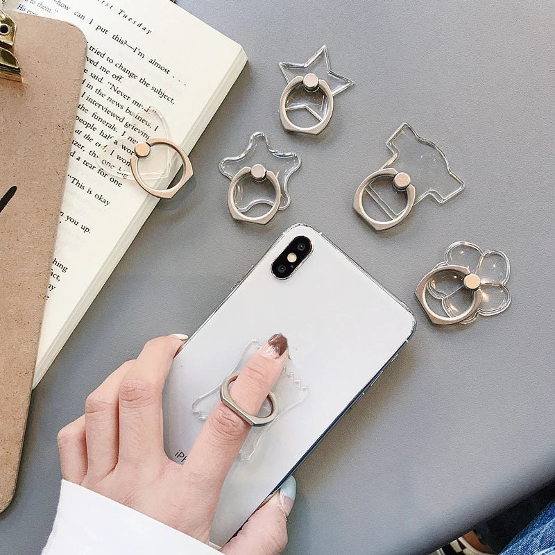 2pcs 1pcs Finger Ring Mobile Phone Smartphone Stand Holder Round Phone Ring Transparent Heart holder Star Socket Car Mount Stand
