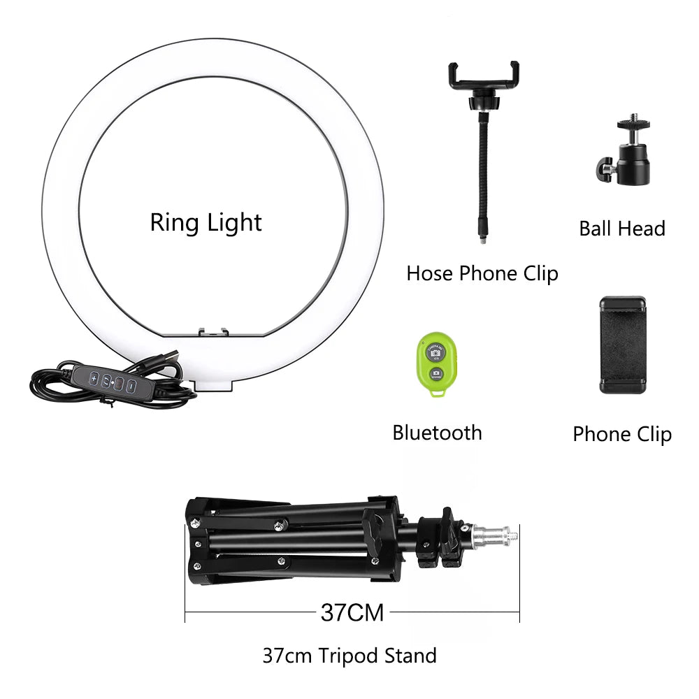 10inch LED Ring Light Photography Selfie Ring Lighting with Tripod Stand for Smartphone Youtube Makeup Video Studio Ring Lamp