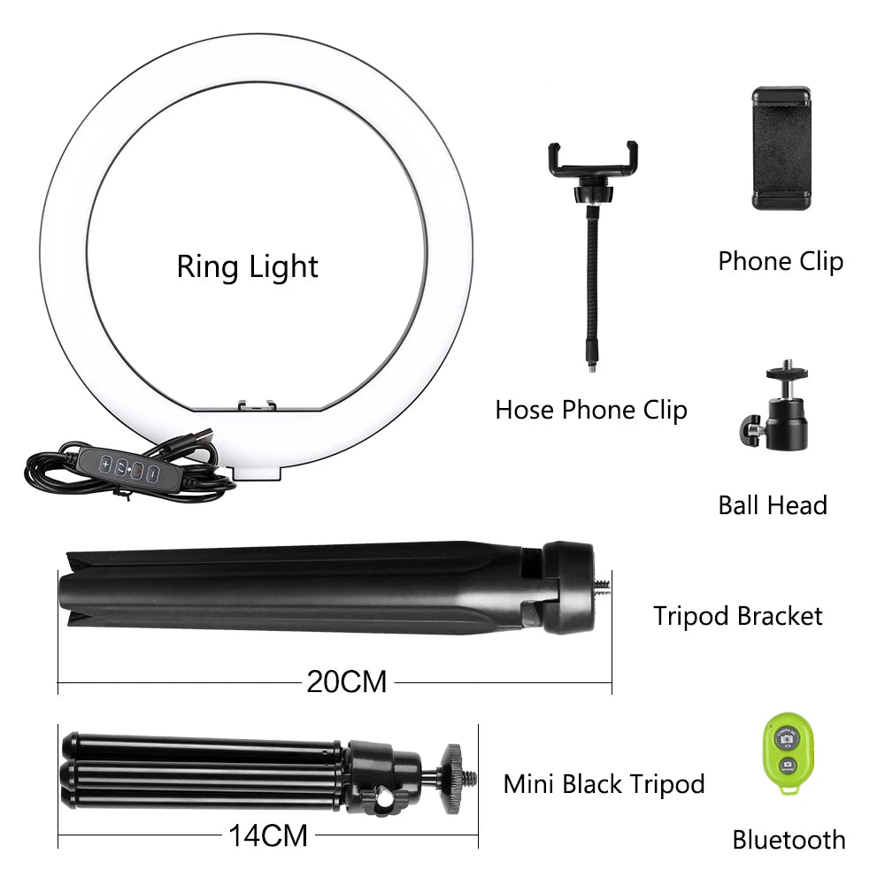 10inch LED Ring Light Photography Selfie Ring Lighting with Tripod Stand for Smartphone Youtube Makeup Video Studio Ring Lamp