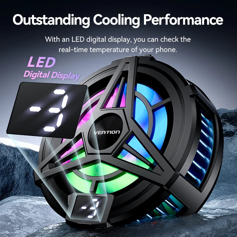 Vention Magnetic Modile Phone Cooler Cell Phone Radiator for iPhone Game Live Stream Redmi Black Sharp Radiator with Cooling Fan