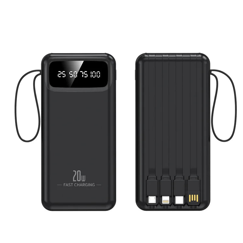 Large-capacity charging treasure 20000 mAh self-wired fast-charging mobile power gifts