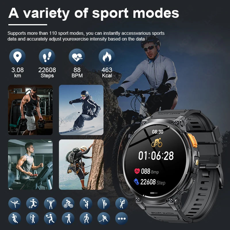 LIGE 1.85” HD Screen Smart Watch Men LED Flashlight 730mAh Large Battery Bluetooth Call Bracelet Waterproof Fitness Smartwatches