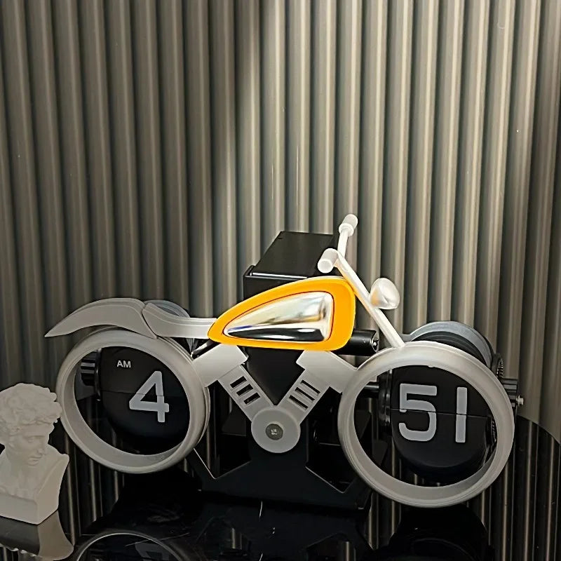 Motorcycle Style Flip Clock Creative Desktop Pendulum Clock Decoration American Mechanical Motobike Clock