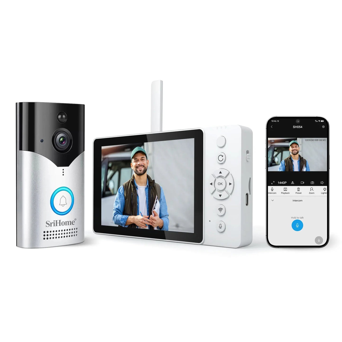 5Inch Screen 4MP 1440p Srihome APP SH054 Wireless WIFI Doorbell 120Degree Wide Angle Video Door Phone Visual Door Viewer Camera