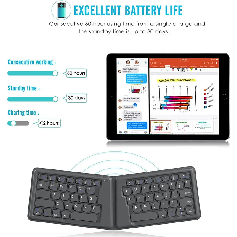 BOW Bluetooth Foldable Mobile Phone Keyboard Rechargable Portable Wireless Folding Keyboard for iPhone Huawei Phone