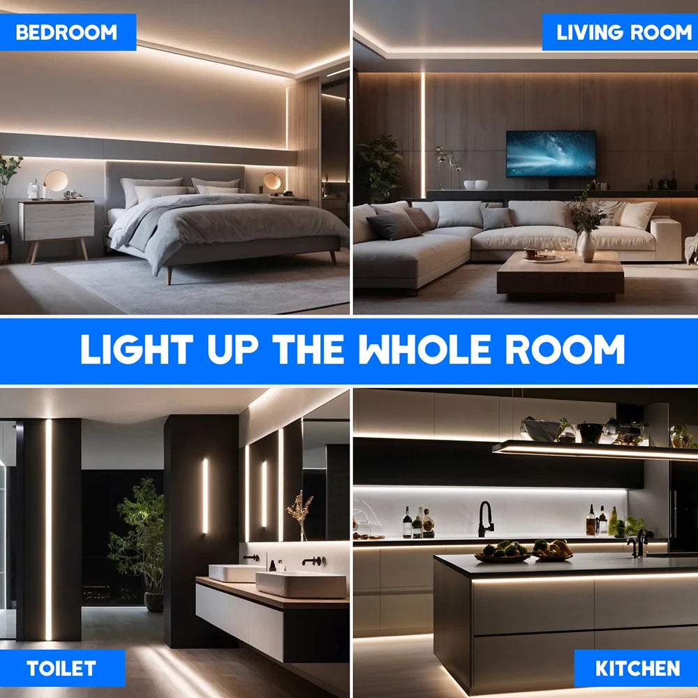 WIFI Bluetooth 220V Dimmable COB LED Strip Light Wall Touch 23key Remote 750W Controller 288LEDs Waterproof Flex Lamp Home Decor