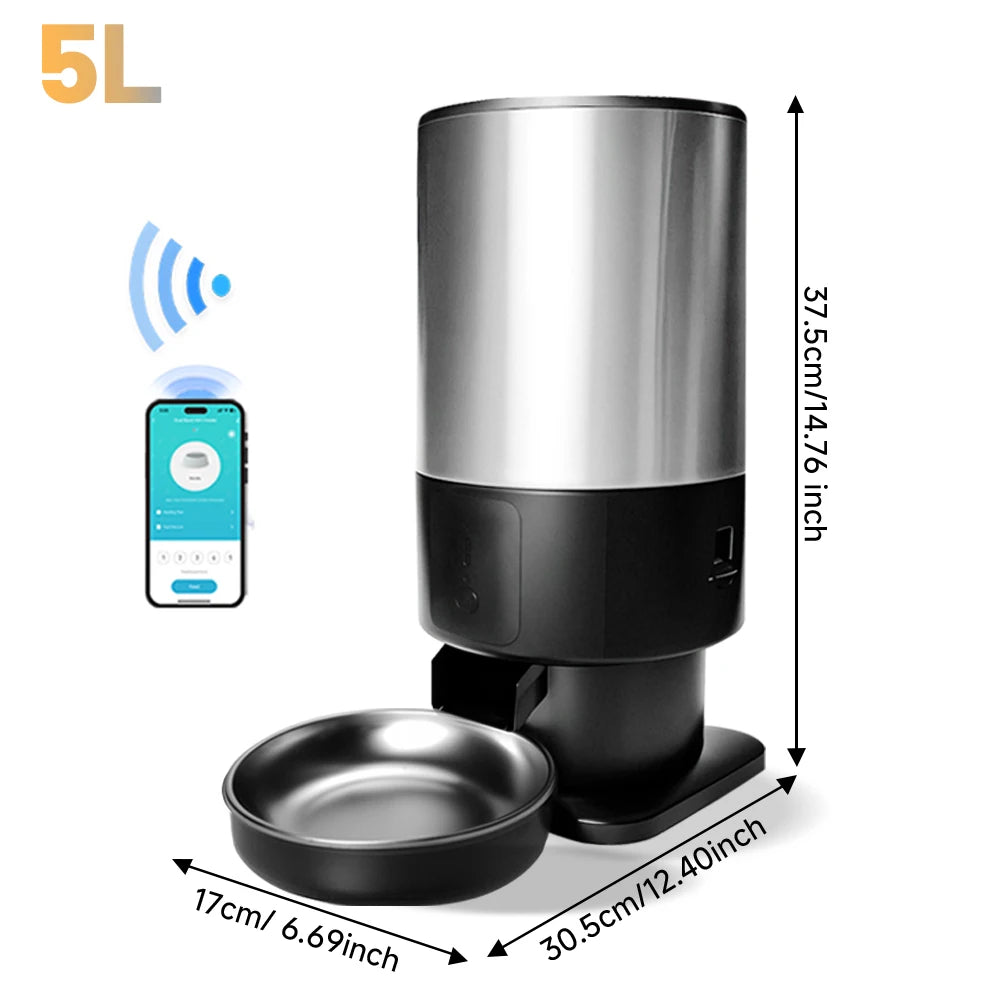 5L Button WiFi Automatic Cat Feeder with Stainless Steel Bowls Furpipi Smart Pet Cat and Dogs Food Dispenser Feeder Pet Feeder