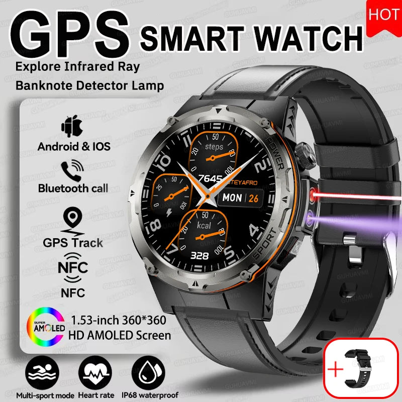 For Huawei Popular outdoors GPS Sports Smart Watch Men Heart Rate AMOLED 3ATM IP69K Waterproof 500mAh Infrared NFC HD Call Watch