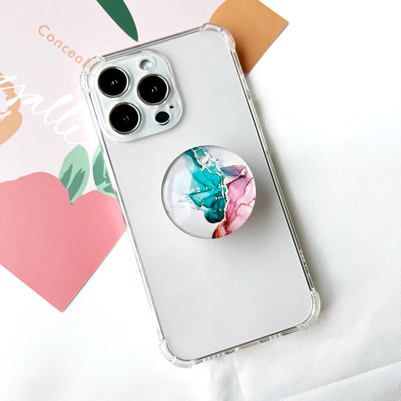 Marble Pattern Crystal Glass Phone Holder Foldable mobile phone Socket Crystal Glass phone grips