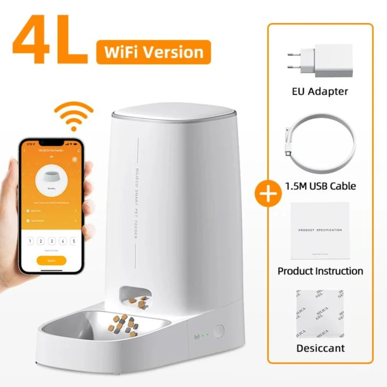 ROJECO Automatic Dog Feeder Smart Dog Food Kibble Dispenser Remote Control WiFi Button Auto Feeder for Pet Cats Feeding Supplies