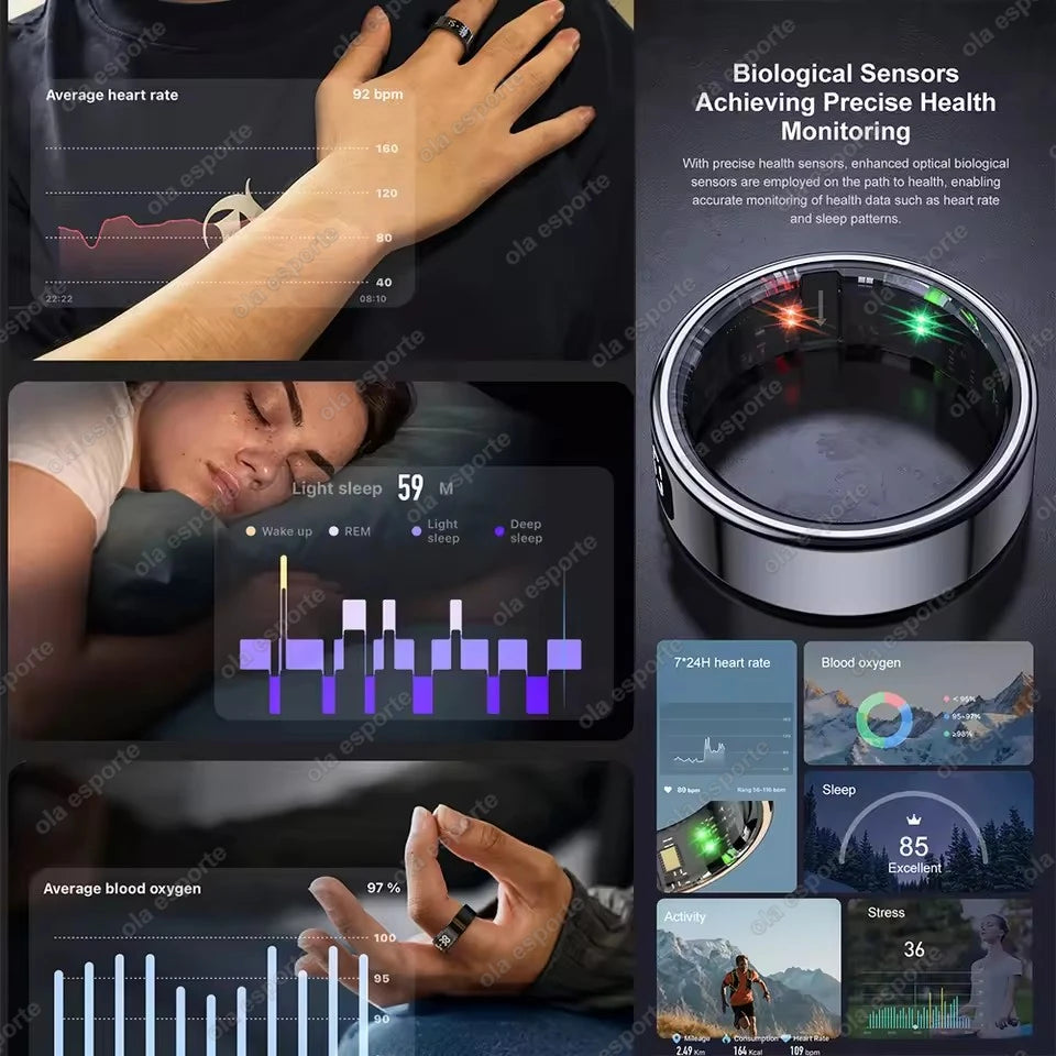 New Smart Ring R11 LED Display Screen Gesture Sweep Video Heart Rate Sleep Monitor 5ATM Waterproof Wireless Charging Rings 2025
