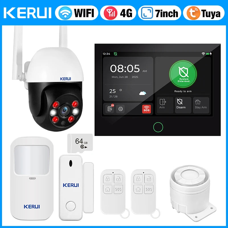 KERUI 7 Inch Touch Screen Home Alarm System WiFi+ 4G Alarm Security System for Home with Siren Tuya Smart App Motion Sensor G70