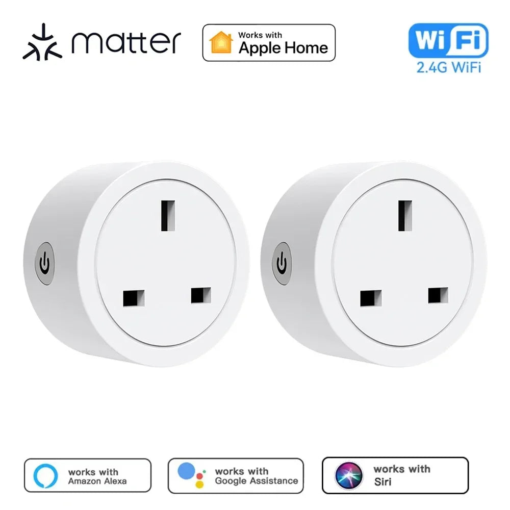 Matter Smart Socket WiFi UK Smart Plug 16A Mini Home Outlet App Control Voice Function Work with HomeKit Siri Alexa Google Home