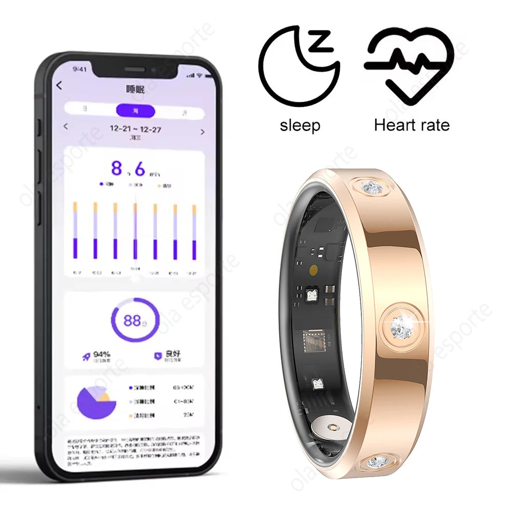 Diamond Fashion Women Smart Ring IP68 Waterproof Stainless Steel Intelligent Ring Health Monitor Sports Pedometer Fitness Rings