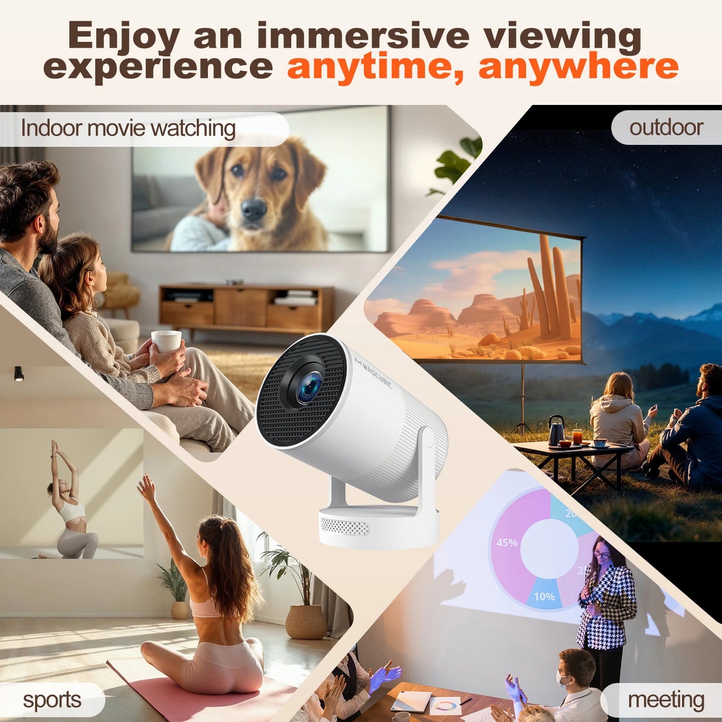 Magcubic Electronic Focus HY300 Ultra Portable 4K Projector with Speaker 300ANSI Outdoor Movie Android11 BT5.4 Camping Projector