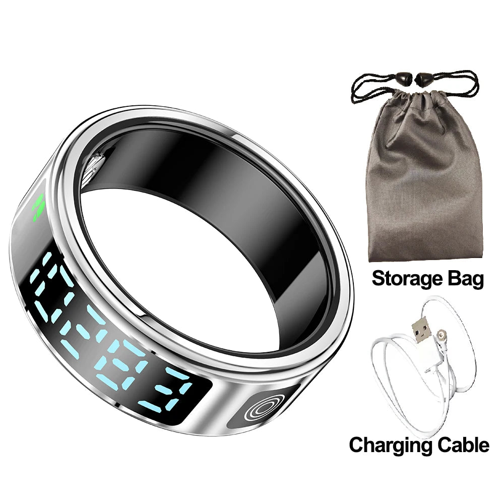 2025 New SR08 Smart Ring Men Women LED Display Screen Heart Rate Blood Oxygen Monitoring 5ATM Waterproof Multi Sports Modes Gift