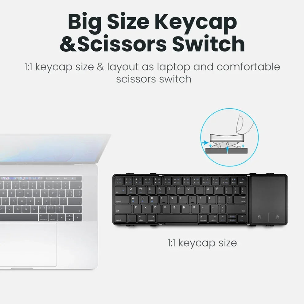 Foldable Wireless Bluetooth Keyboard Rechargeable Folding Portable Keyboards for PC Mac Smartphone Windows iOS Android