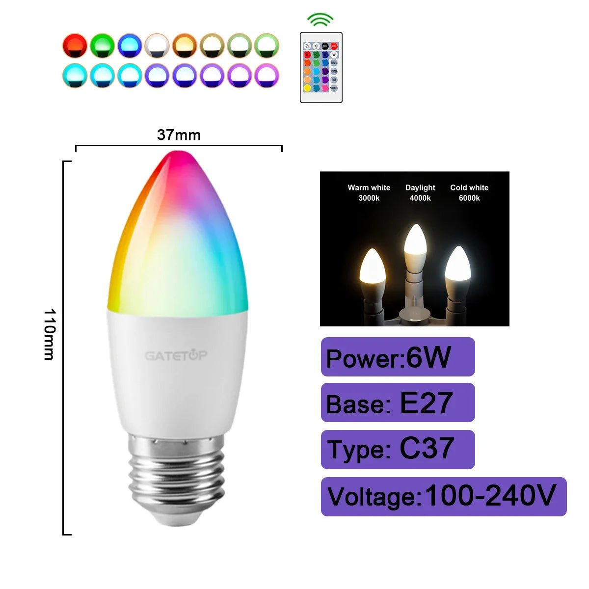 Smart Spotlight Bulb RGBW Infrared Remote Control LED Bulbs GU10 6W 10W Color Light Dimming Suitable for Family Holiday Parties