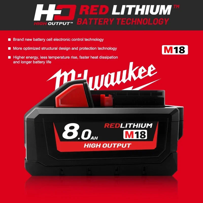 original Milwaukee M18 Power Tool Battery, Charger, 18V 6Ah Li-Ion M18B5 48-11-1860 48-11-1850 48-11-1840 48-11-1830 48-11-1820