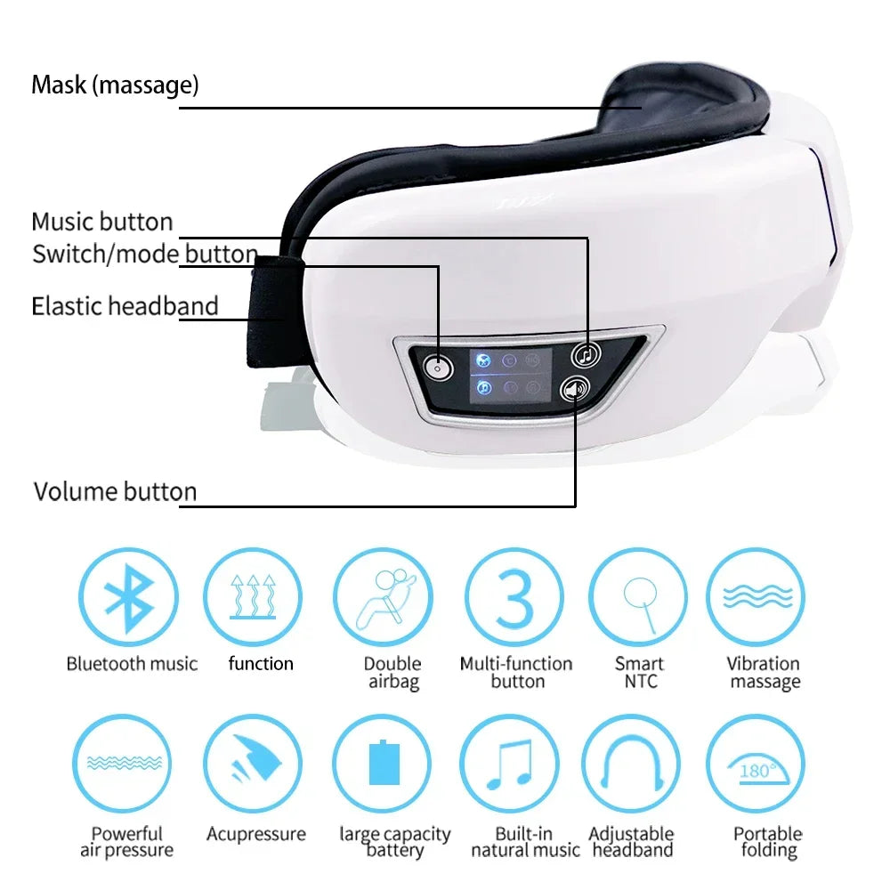 6D Smart Vibration Eye Massager Compress Eye Care Instrument Bluetooth Music Eye Massage Sleep Mask Eye Relax Fatigue