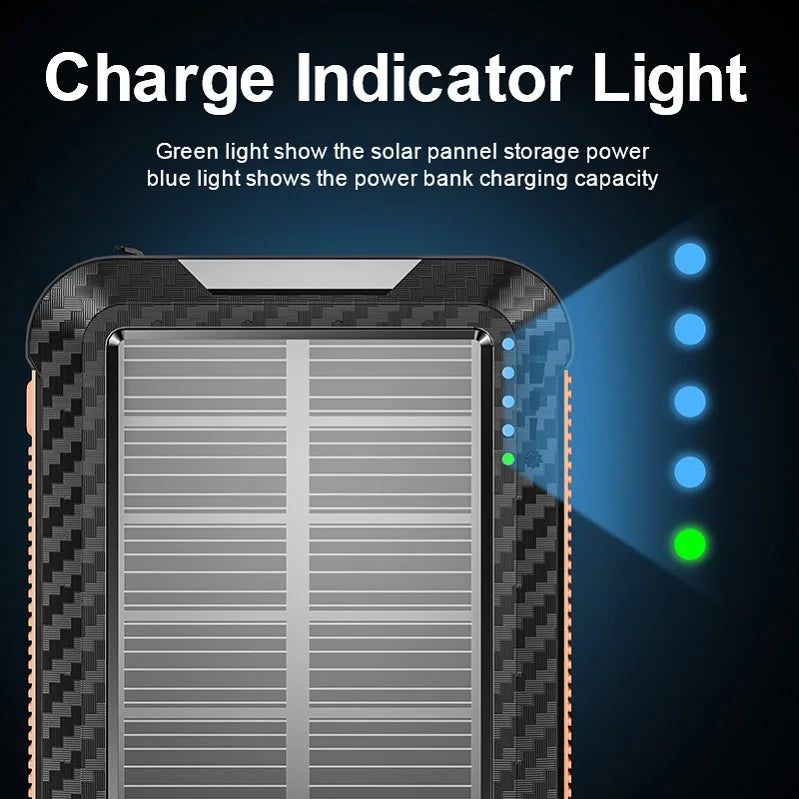 20000mAh Long Endurance LED Emergency Powe Rbank USB Solar Wireless Charging 3 in 1 Small Solar Power Bank Charging Station