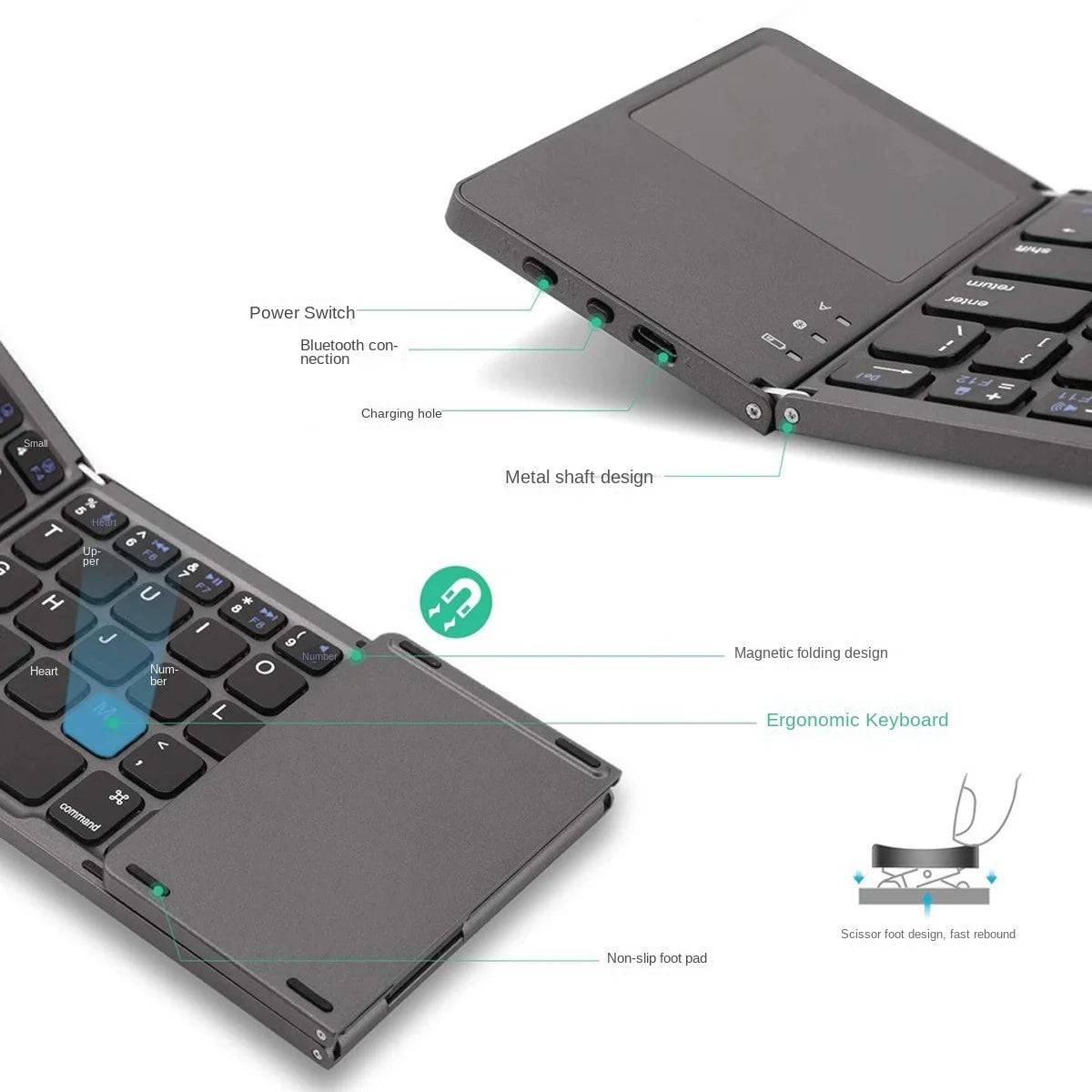 Folding Keyboard Wireless Bluetooth Keyboard With Touchpad For Windows, Android, IOS,Phone,Mini Multi-Function Button Keyboard