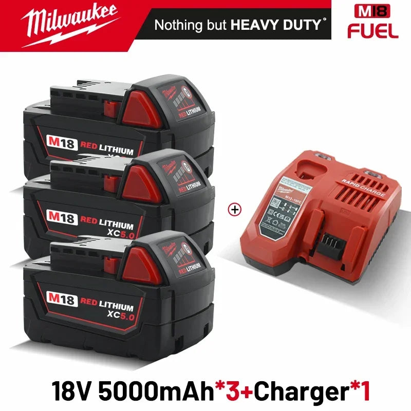 original Milwaukee M18 Power Tool Battery, Charger, 18V 6Ah Li-Ion M18B5 48-11-1860 48-11-1850 48-11-1840 48-11-1830 48-11-1820