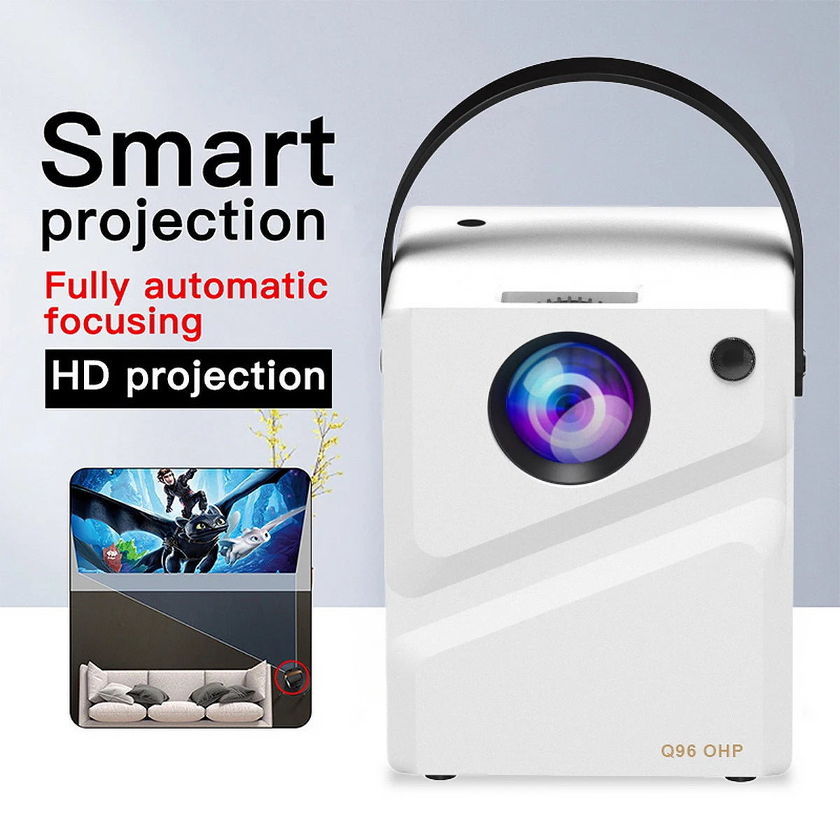 Projector Q96 OHP Android 4K 1280*720P 4G 5G Dual Wifi 230ANSI BT5.0 Cinema Outdoor Portable Projetor
