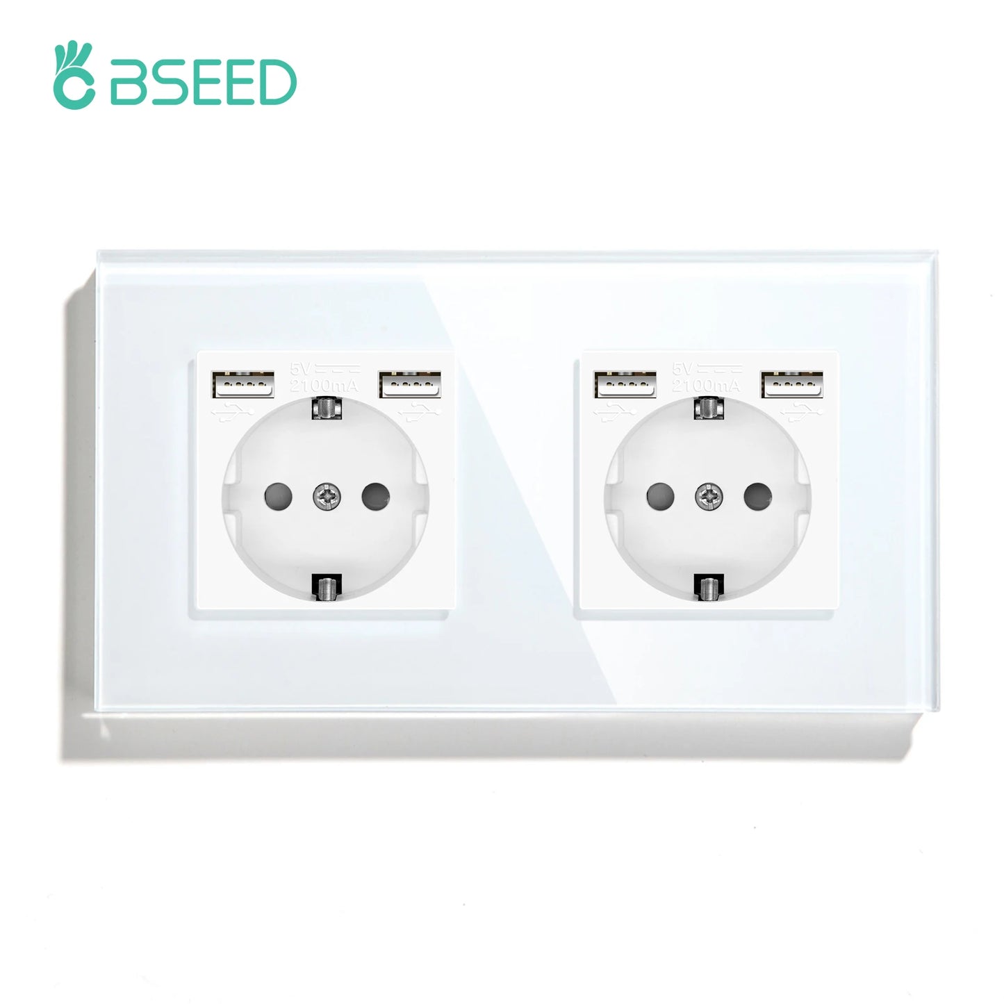 BSEED EU Standard USB Single Socket Touch Switch 1Gang 1Way White Crystal Sensor Wall Light Switch Power Double Sockets Outlets
