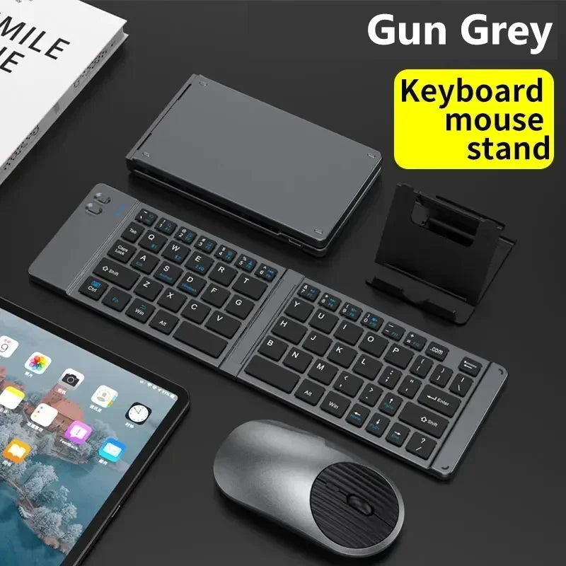 Folding Keyboard and Mouse 2.4G Mini Keypad Bluetooth Wireless Portable Silm Foldable Keyboards for Travel Computer PC iPad