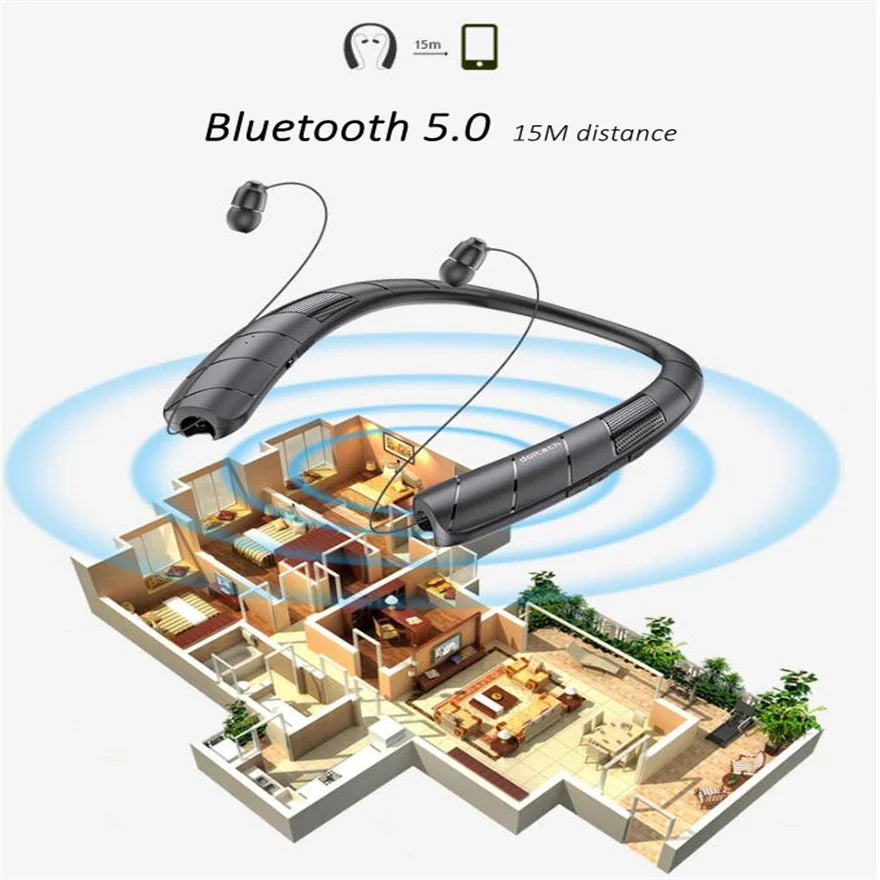Neckand Bluetooth Earphones Speaker 2 in 1 Smart Column Surround Stereo Wireless Music Soundbar Portable Waterproof Long Working