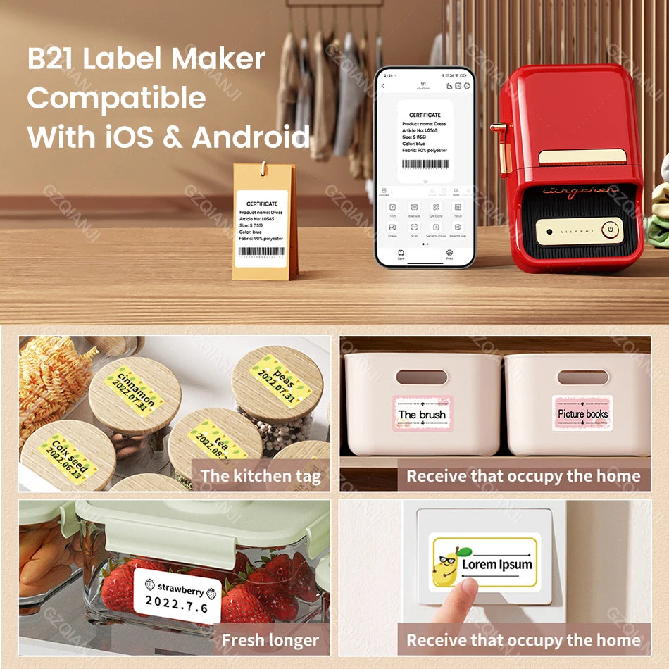 Niimbot B21 Wireless Thermal Label Printer Mini Portable Barcode Label Maker Moble Phone Price Tag Sticker Machine 20mm - 50mm