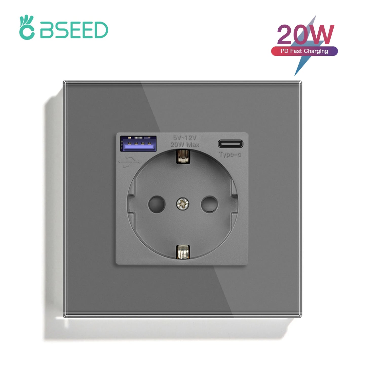 BSEED 20W PD Fast Charge Wall Socket Type-C Interface USB EU Standard Sockets Power Double Triple Power Outlets Wall Mounted