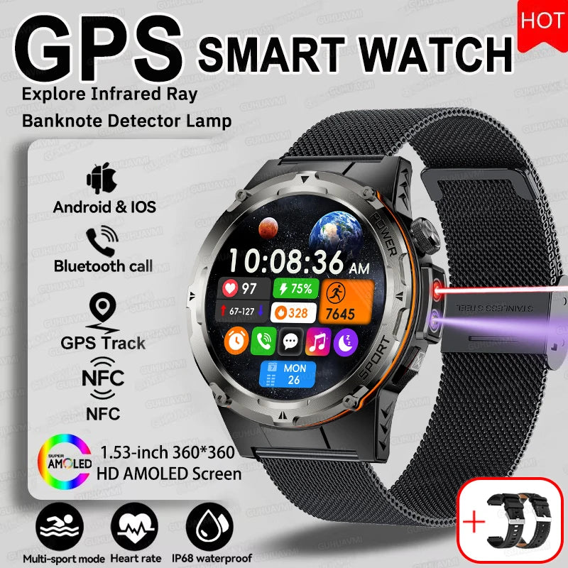 For Huawei Popular outdoors GPS Sports Smart Watch Men Heart Rate AMOLED 3ATM IP69K Waterproof 500mAh Infrared NFC HD Call Watch
