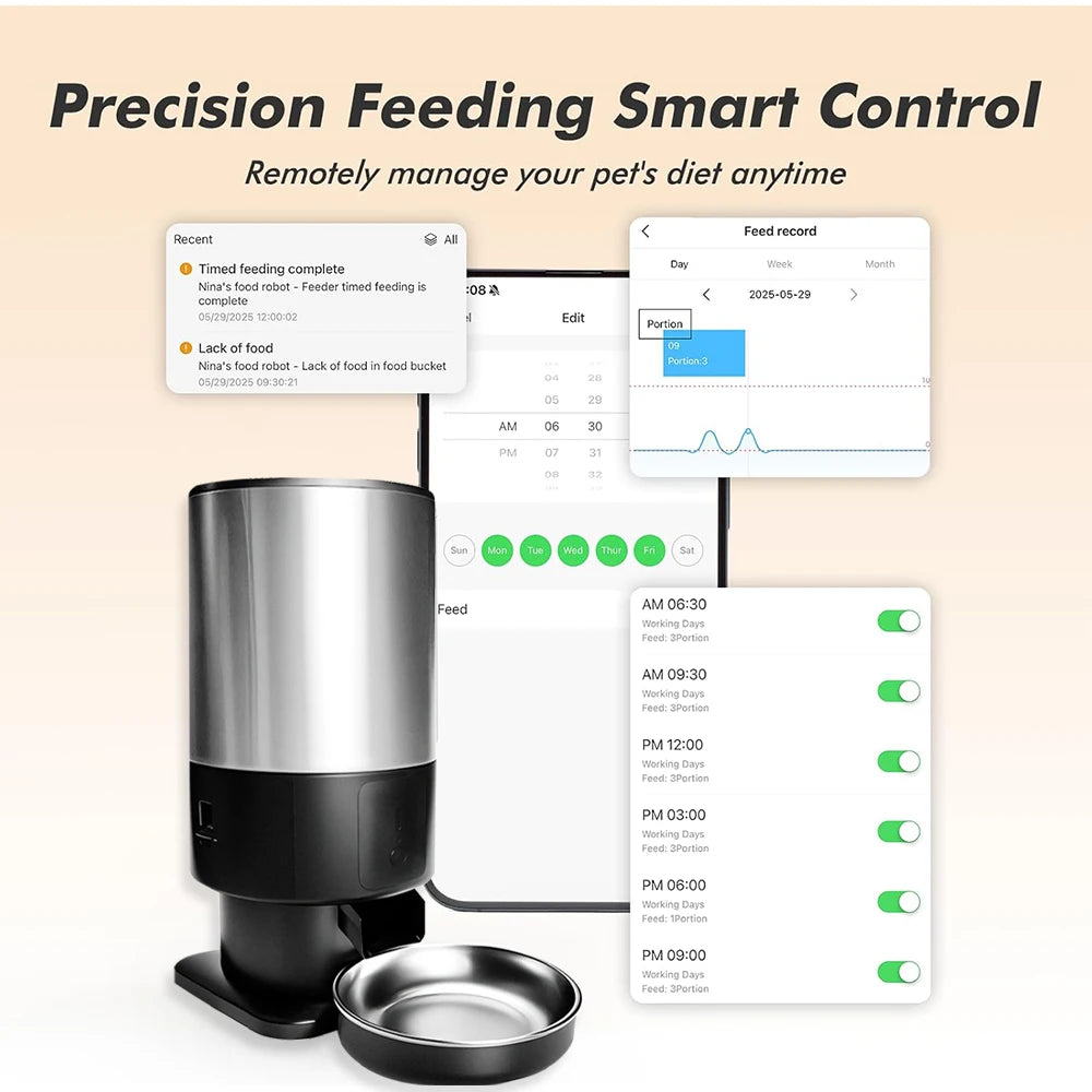 5L Button WiFi Automatic Cat Feeder with Stainless Steel Bowls Furpipi Smart Pet Cat and Dogs Food Dispenser Feeder Pet Feeder