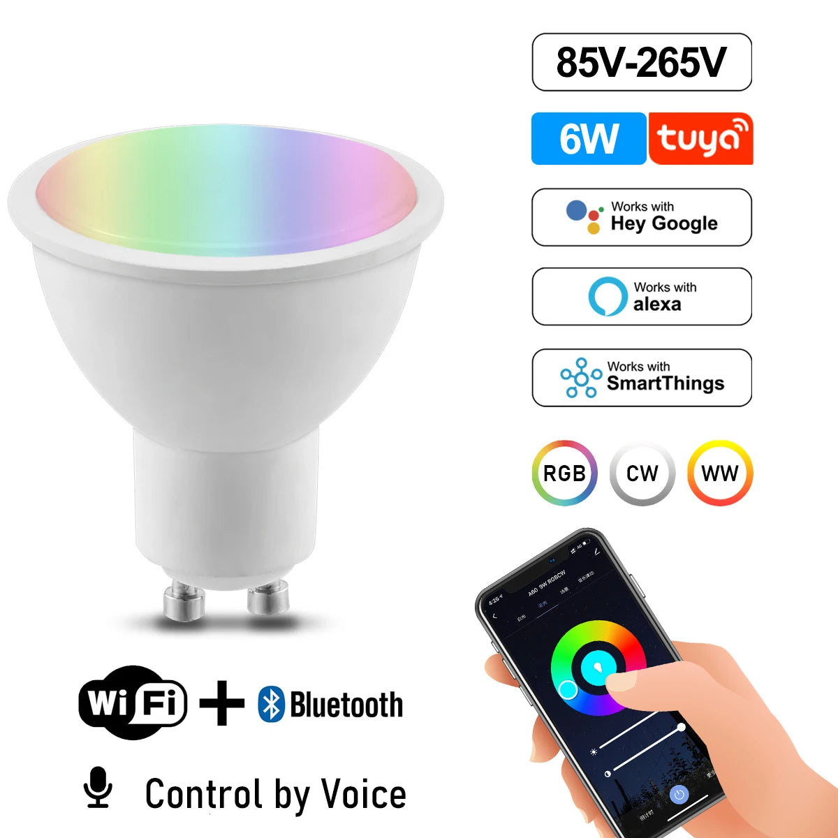 LED WIFI Smart Light GU10 Bulb 10w 6W E14 B22 E27 110V 220V Rgb Dimmable Spotlight Wifi Led Lamp Work With Alexa Google Home
