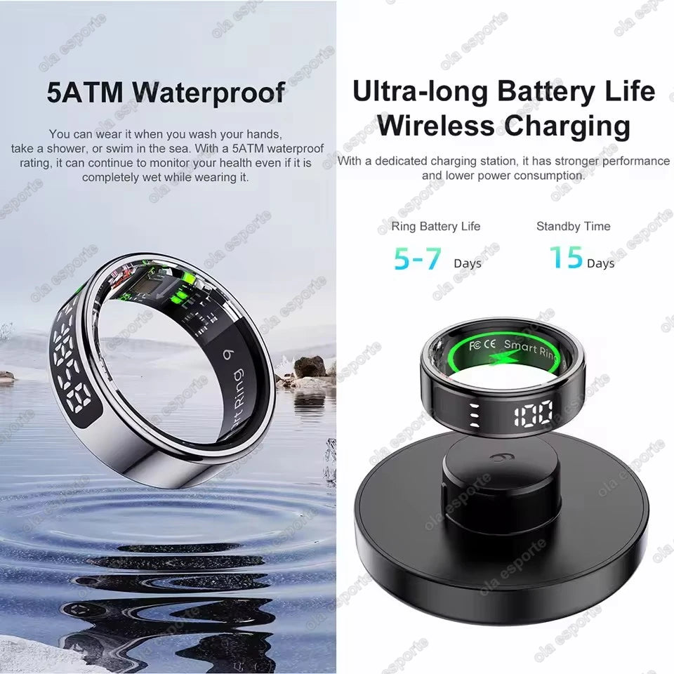 New Smart Ring R11 LED Display Screen Gesture Sweep Video Heart Rate Sleep Monitor 5ATM Waterproof Wireless Charging Rings 2025