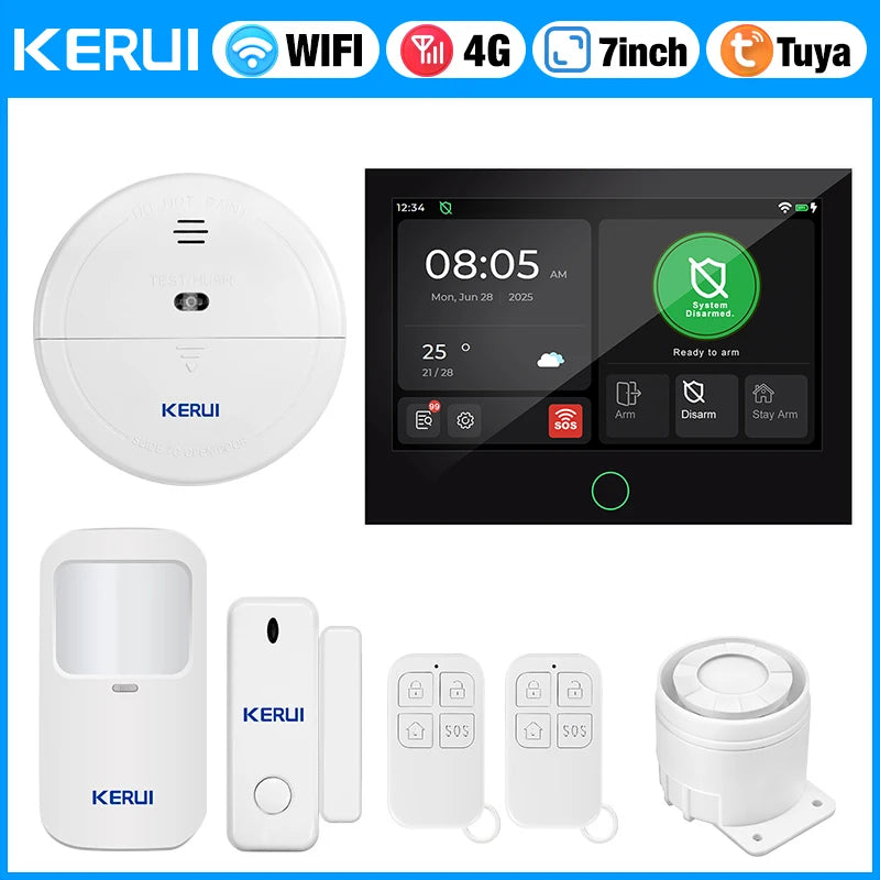 KERUI 7 Inch Touch Screen Home Alarm System WiFi+ 4G Alarm Security System for Home with Siren Tuya Smart App Motion Sensor G70