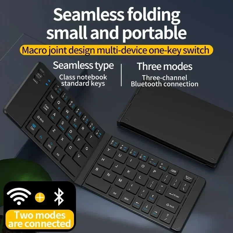 Folding Keyboard and Mouse 2.4G Mini Keypad Bluetooth Wireless Portable Silm Foldable Keyboards for Travel Computer PC iPad