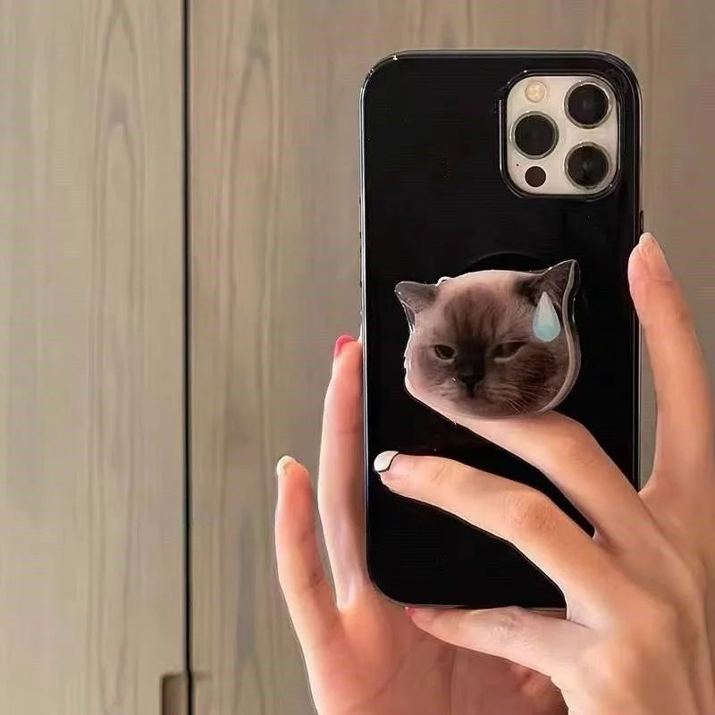 Cute 3D Funny Cat Griptok Grip Tok Korea Holder Ring For iPhone Samsung Accessories Lovely Cartoon Phone Stand Socket