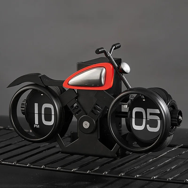 Motorcycle Style Flip Clock Creative Desktop Pendulum Clock Decoration American Mechanical Motobike Clock