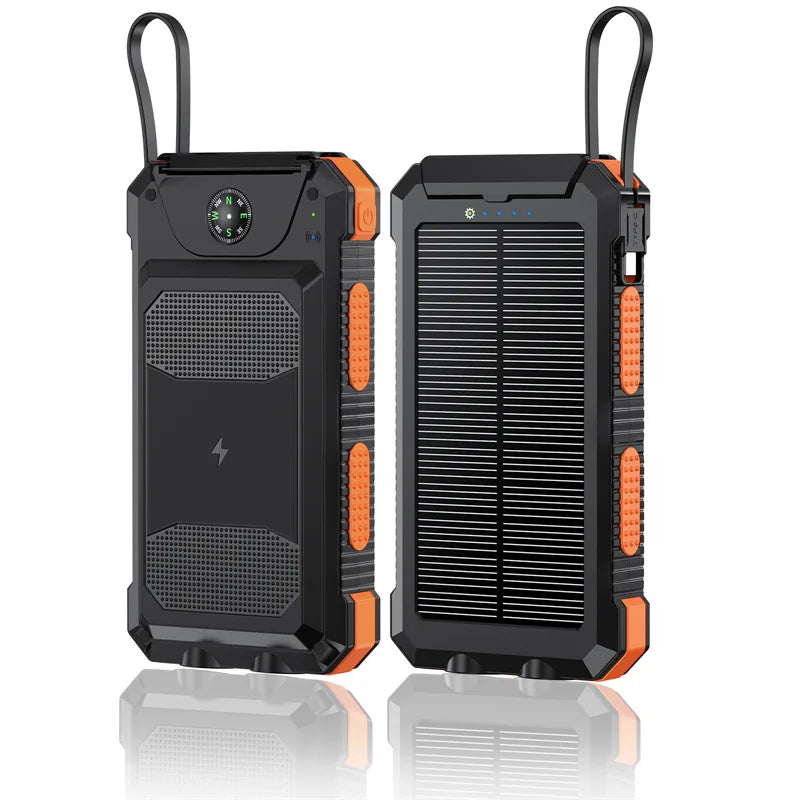 Self-wired fast charging wireless solar charging treasure 20000 mA Compass waterproof mobile power