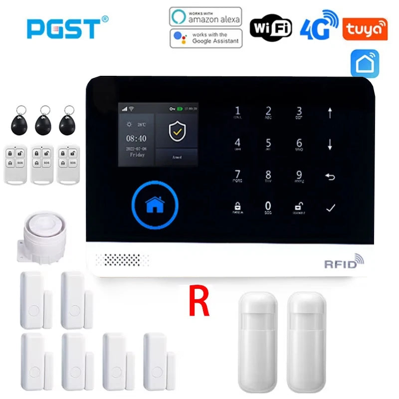 PGST PG103 Wifi 4G Tuya Alarm System With Pet Immune Motion Sensor smoke sensor IP Camera Wireless Smart Home Security Alexa