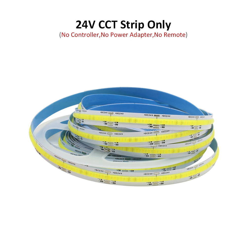 Tuya Smart Life CCT COB LED Strip Lights 24V FCOB LED Tape WIFI Dual White Dimmable Remote 5M Kit for Living Bedroom Room Decor