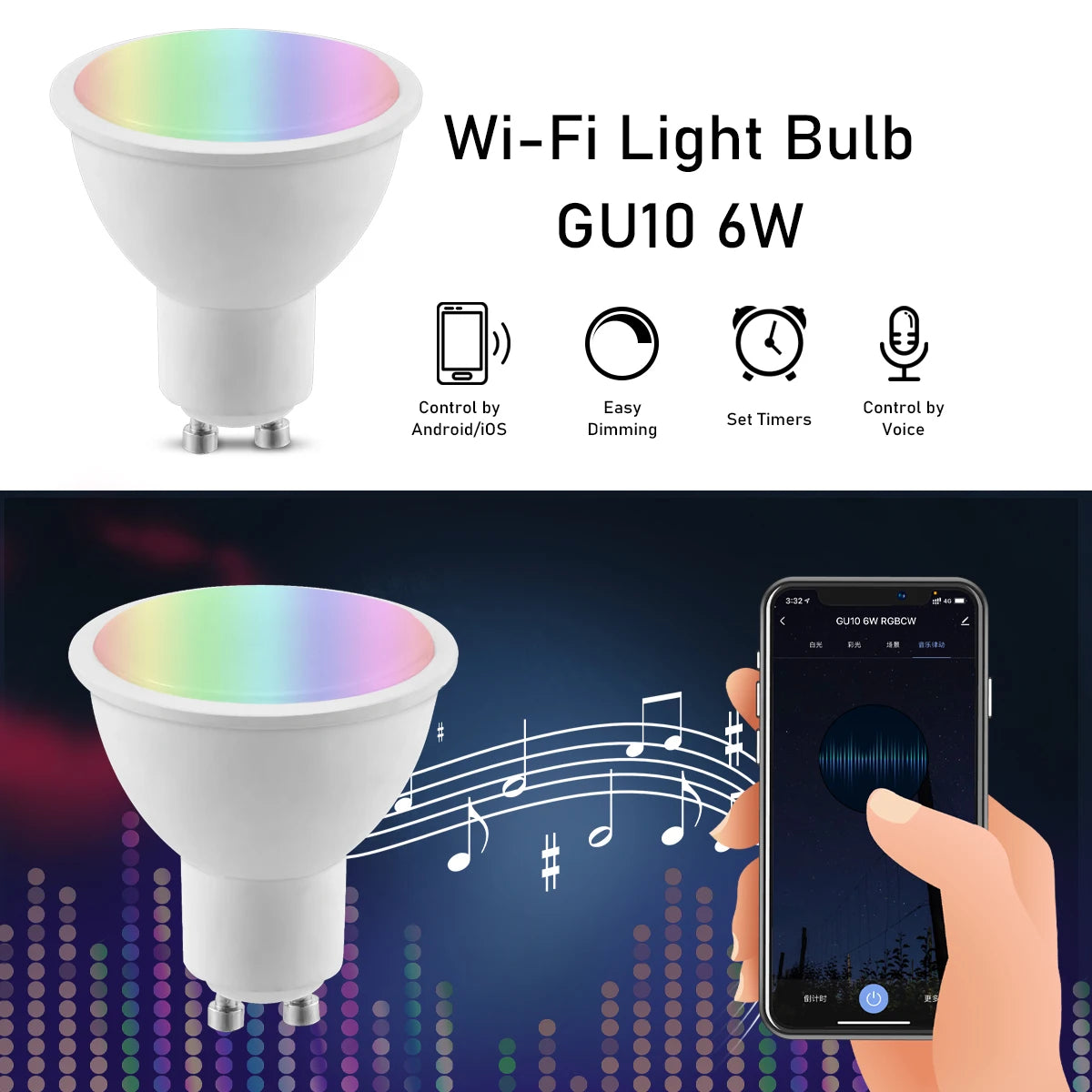 LED WIFI Smart Light GU10 Bulb 10w 6W E14 B22 E27 110V 220V Rgb Dimmable Spotlight Wifi Led Lamp Work With Alexa Google Home