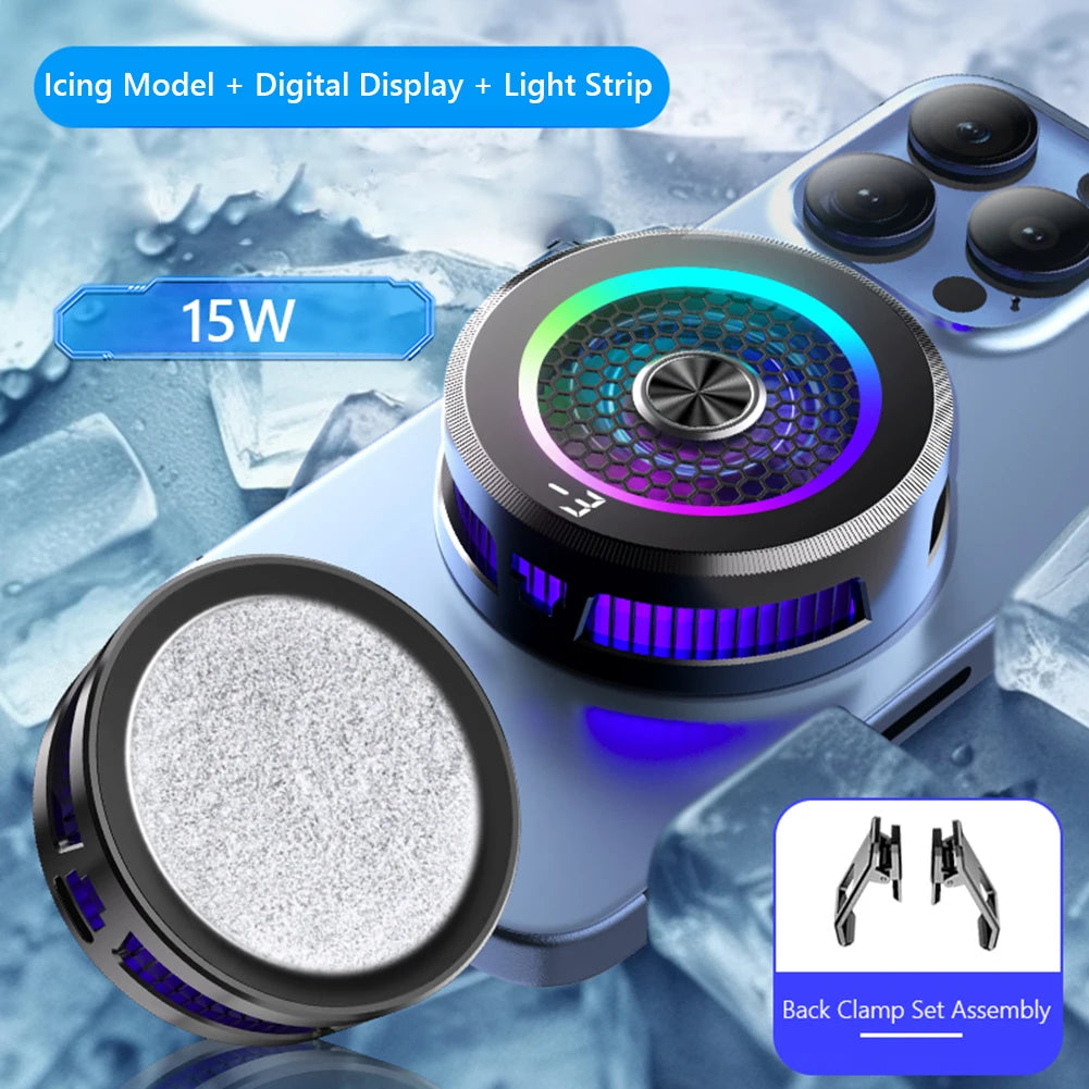 Magnetic & Back-clip Semiconductor Refrigeration Cooling Phone Radiator RGB Lighting 3 Modes for Iphone Android PUBG Game Cooler