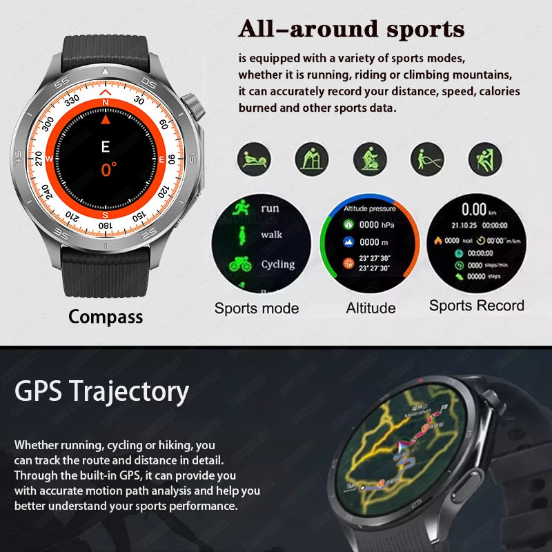 2025 New WATCH X Upgrade Smart Watch Men Watch X2 AMOLED HD Screen Bluetooth Call GPS Trajectory Heart Rate Compass SmartWatch