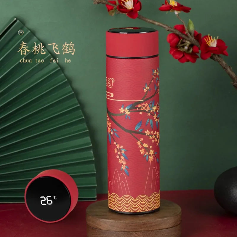 500ml Stainless Steel Insulated Thermos Bottle 316 Intelligent Water Cup High-end Tea Cup Business Gift One Cup with Double Lids